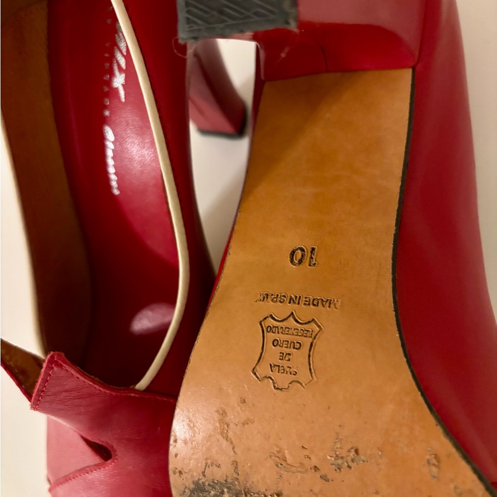 Re-Mix Delux Vintage Classics Size 10 Myrna Leather Red High Heels Peep Toe - Picture 6 of 7